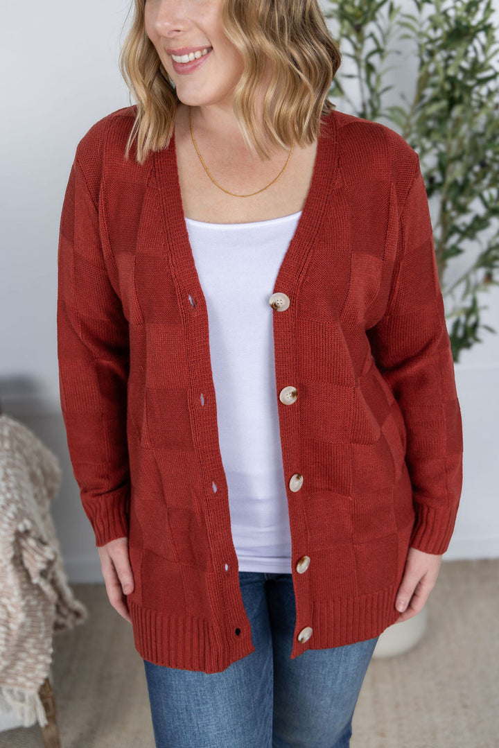 IN STOCK Chelsea Checkered Cardigan - Brick