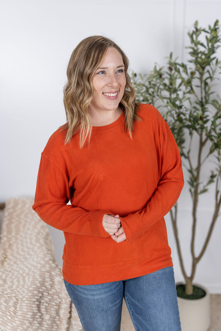 IN STOCK Corrine Ribbed Pullover Top - Pumpkin