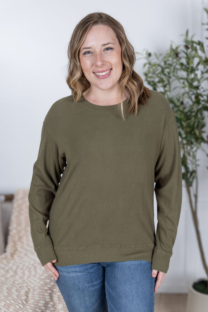 IN STOCK Corrine Ribbed Pullover Top - Olive
