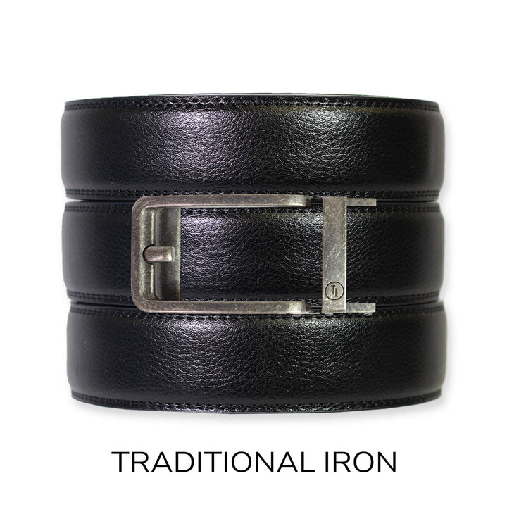 Black Leather Ratchet Belt & Buckle Set