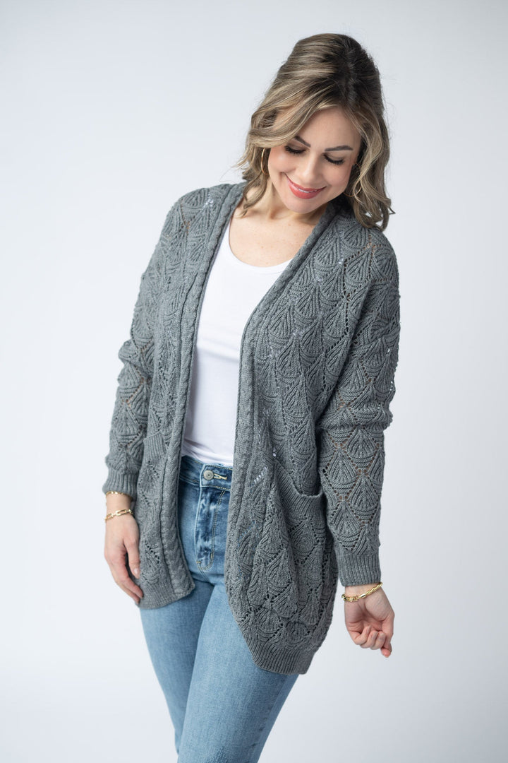 IN STOCK Open Knit Cardigan - Grey