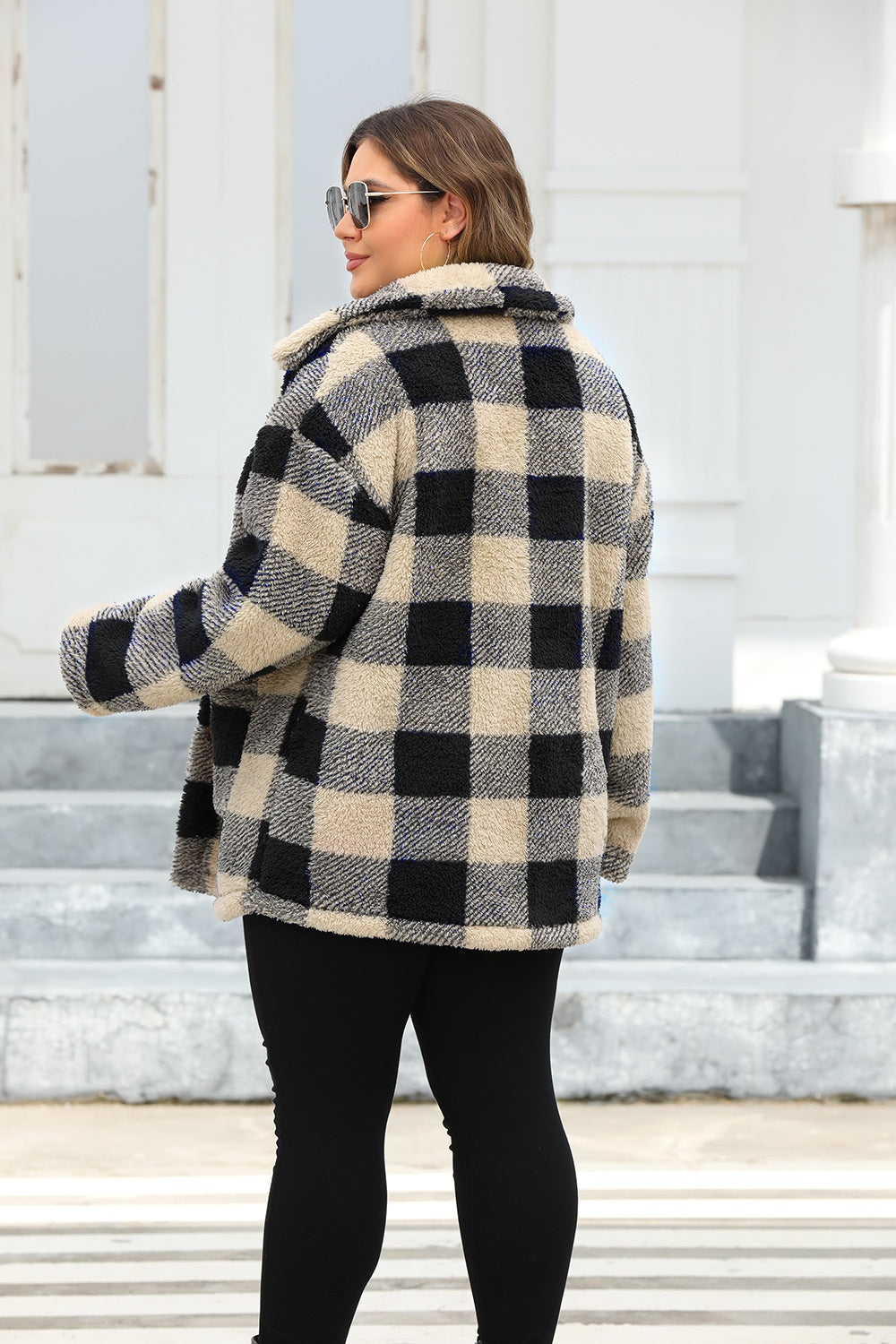 Plus Size Plaid Button Up Long Sleeve Coat