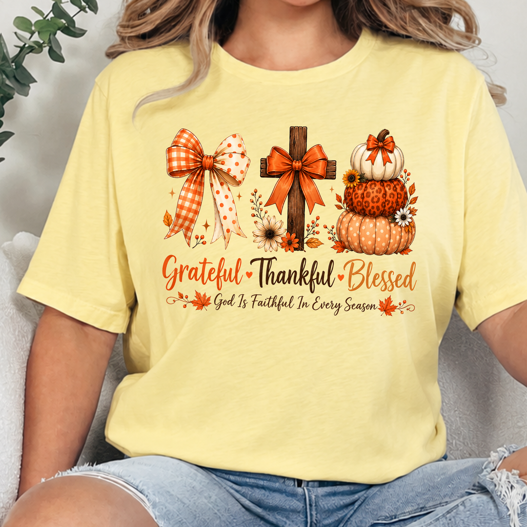 Wholesale Grateful Thankful Blessed Graphic Tee - Heather French Vanilla