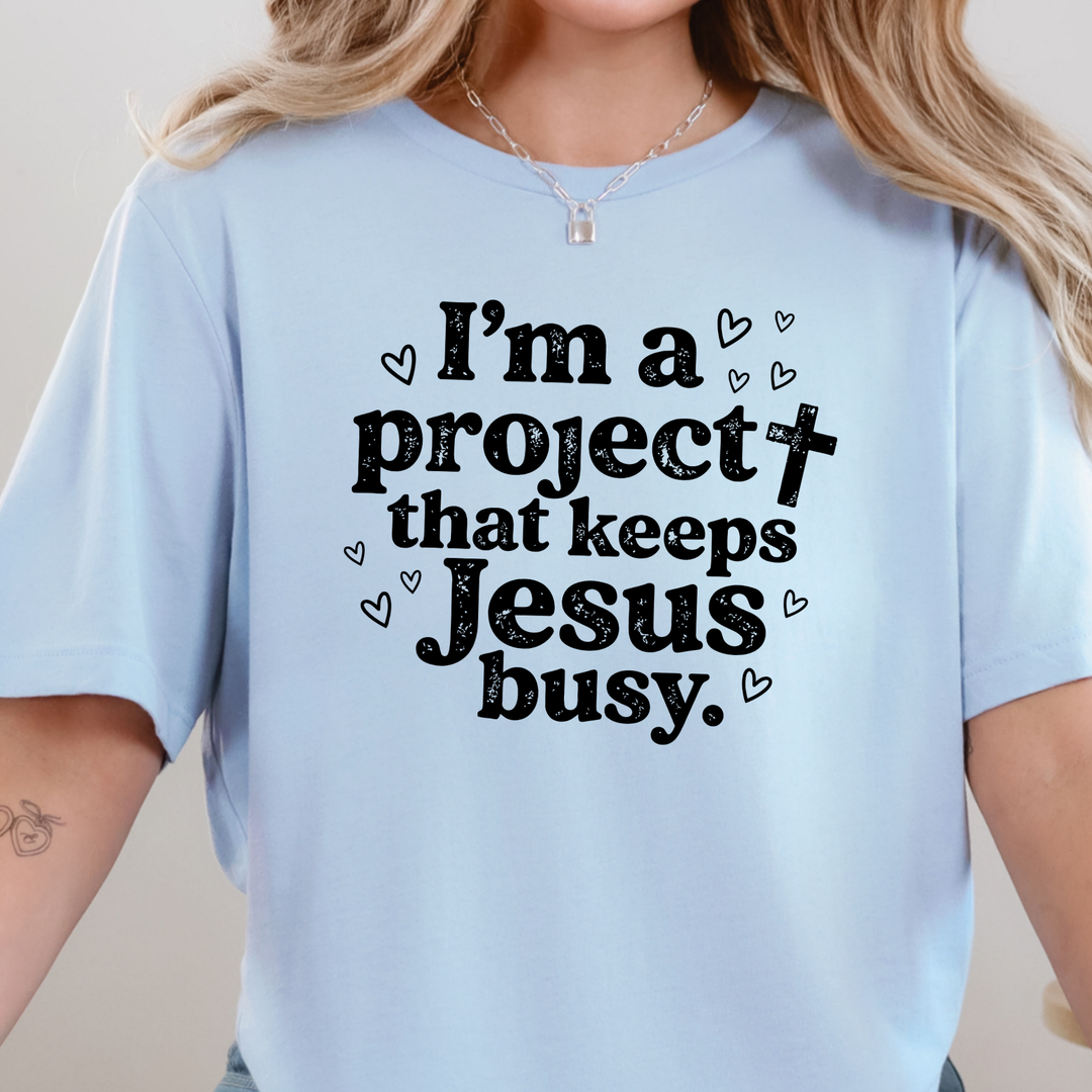 Wholesale Project Keeps Jesus Busy Graphic Tee - Baby Blue