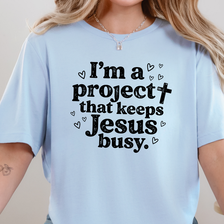 Wholesale Project Keeps Jesus Busy Graphic Tee - Baby Blue