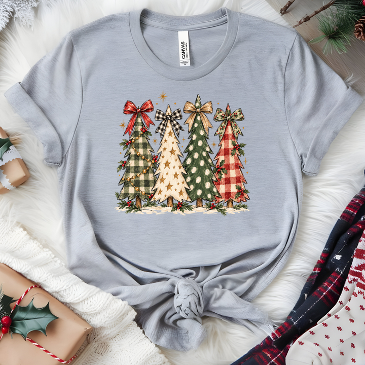 Wholesale Plaid Christmas Tree Graphic Tee - Grey