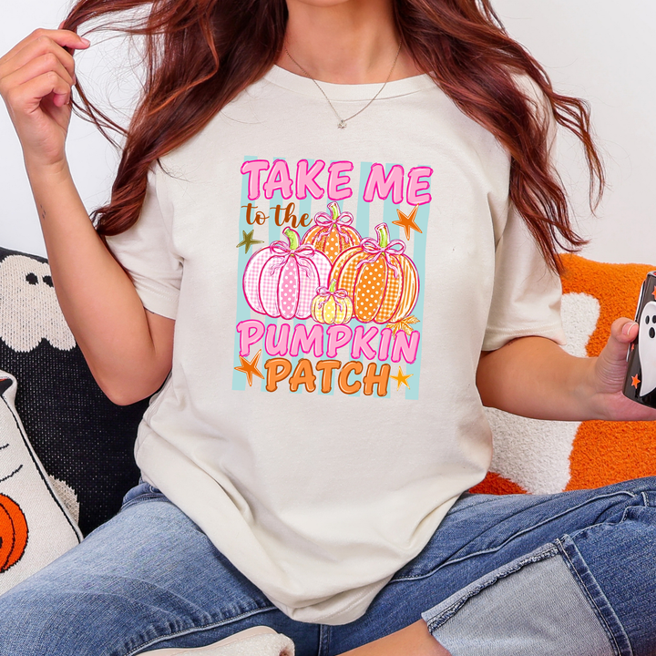 Wholesale Pumpkin Patch Stripes Graphic Tee - Natural