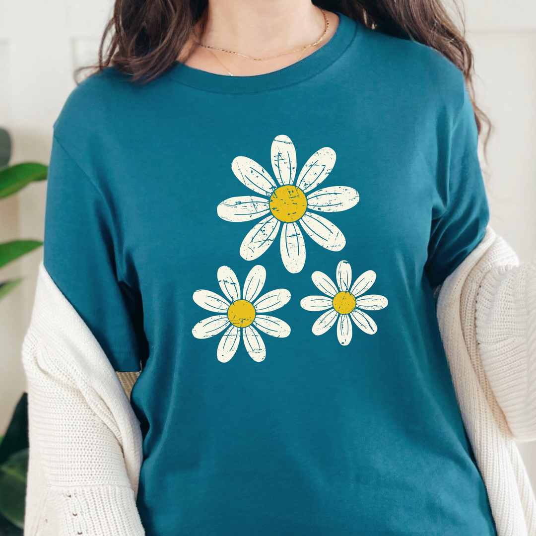 Wholesale Three Daisies Graphic Tee - Deep Teal Tee