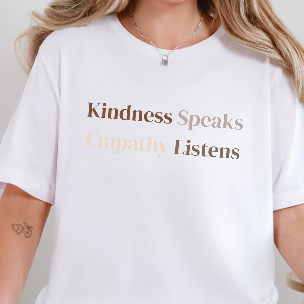 Wholesale Kindness Speaks Empathy Listens Graphic Tee - White