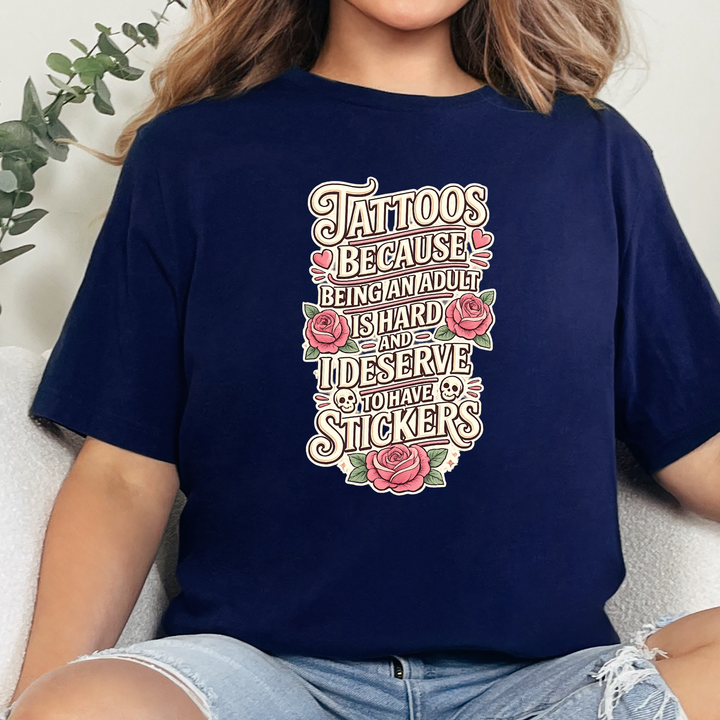 Wholesale Deserve to have Stickers Graphic Tee - Navy