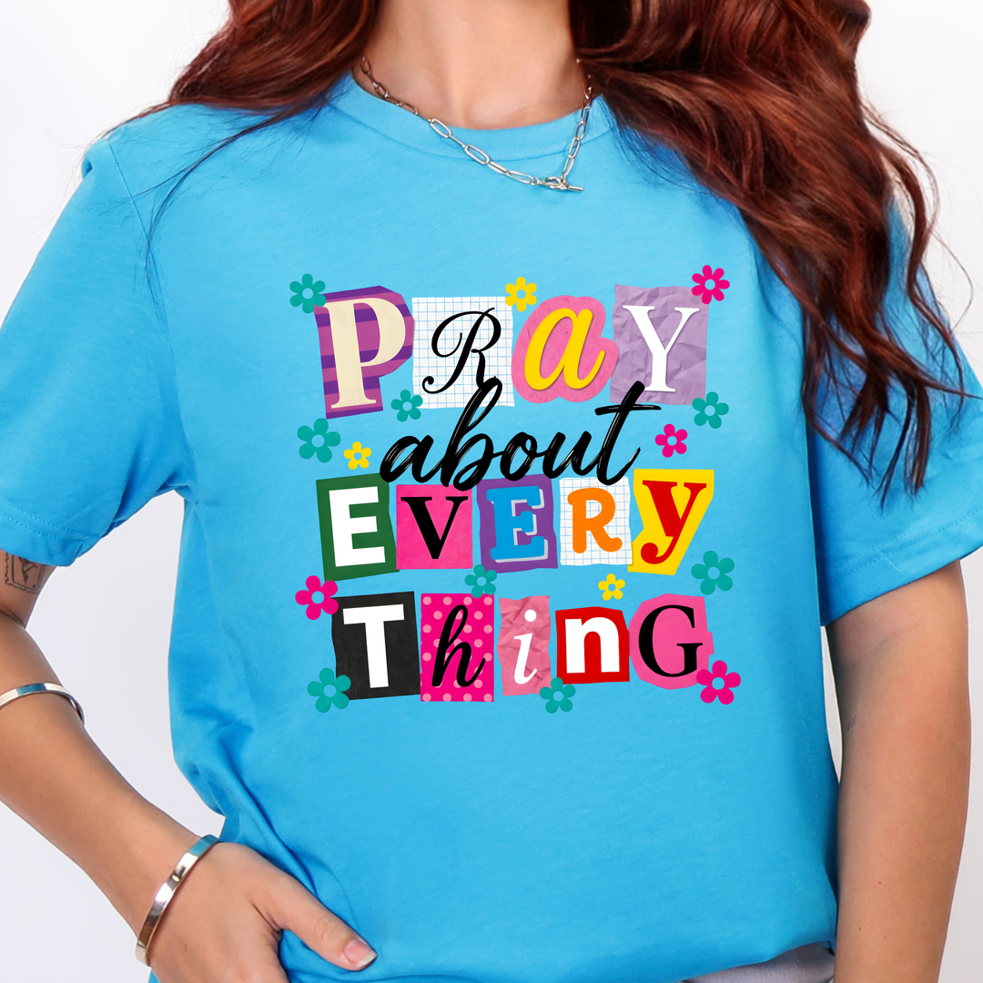 Wholesale Pray About Everything Graphic Tee - Heather Aqua Tee