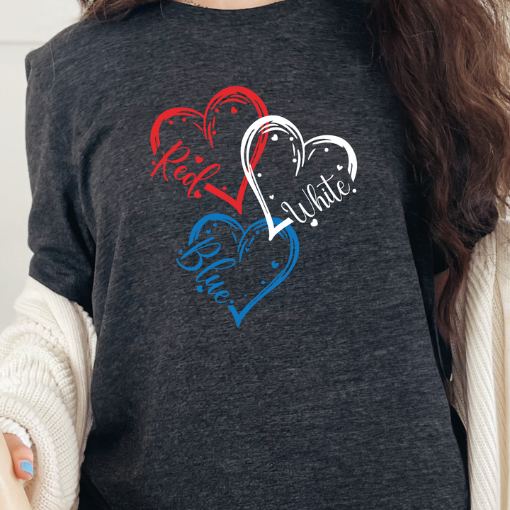 Red White Blue Hearts Graphic Tee