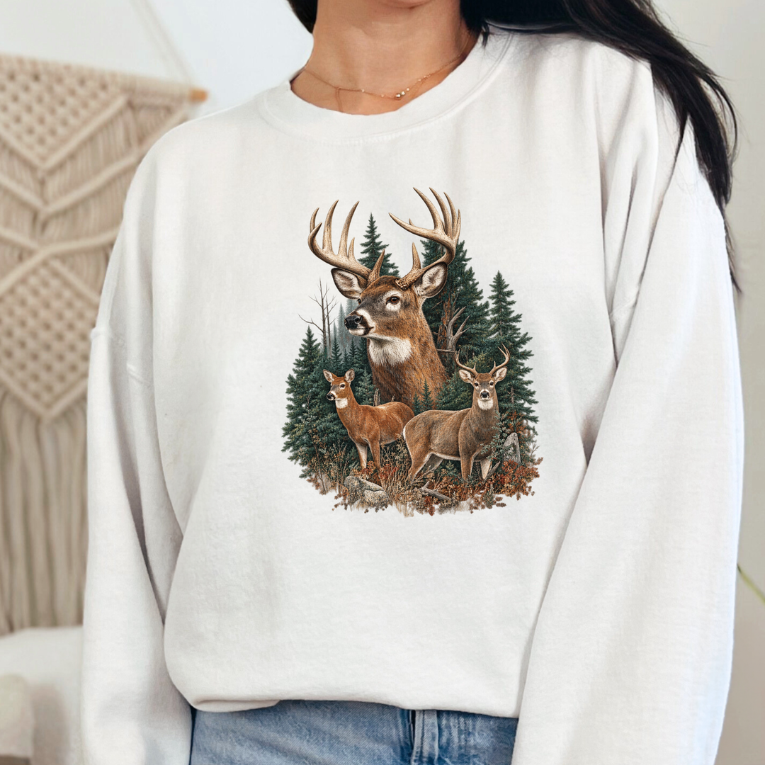 Wholesale Forest Three Deer Graphic Sweatshirt - White
