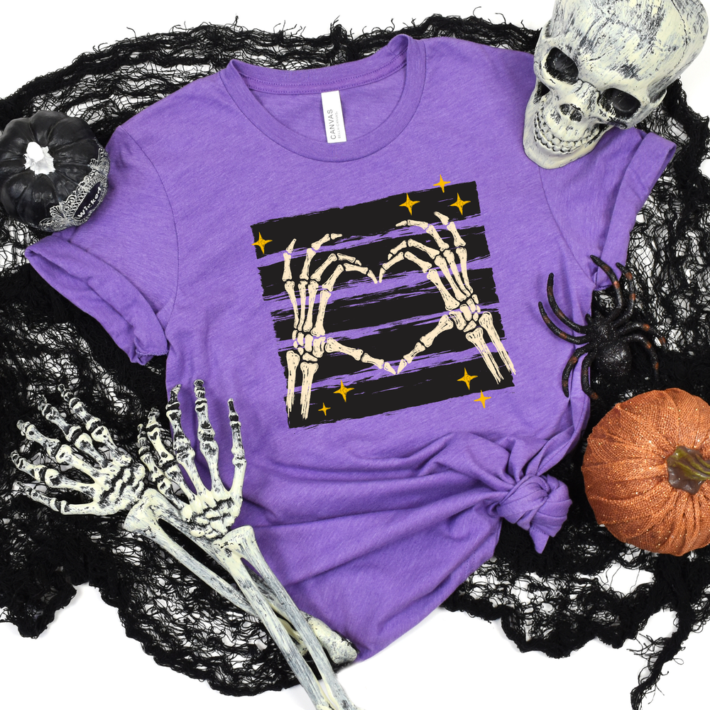 Wholesale Halloween Skeleton Hands Graphic Tee - Heather Team Purple