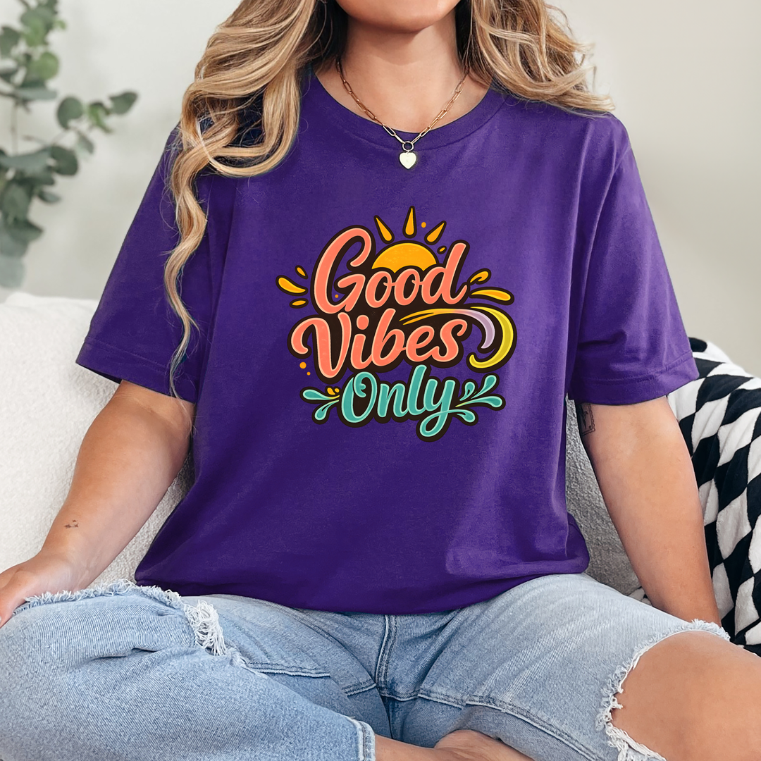Wholesale Good Vibes Only Bright Graphic Tee - Team Purple Tee