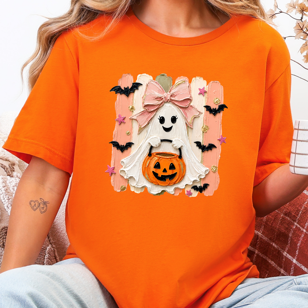 Wholesale Brushstroke Halloween Ghost Graphic Tee - Orange