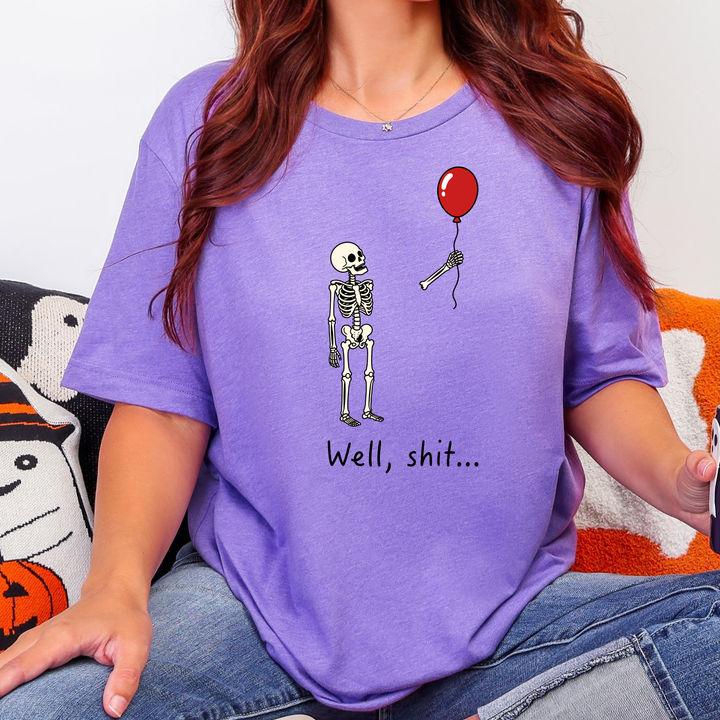 Wholesale Skeleton Red Balloon Graphic Tee - Heather Team Purple