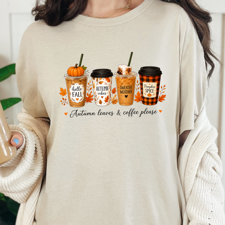 Wholesale Autumn Leaves &amp; Coffee Please Graphic Tee - Natural