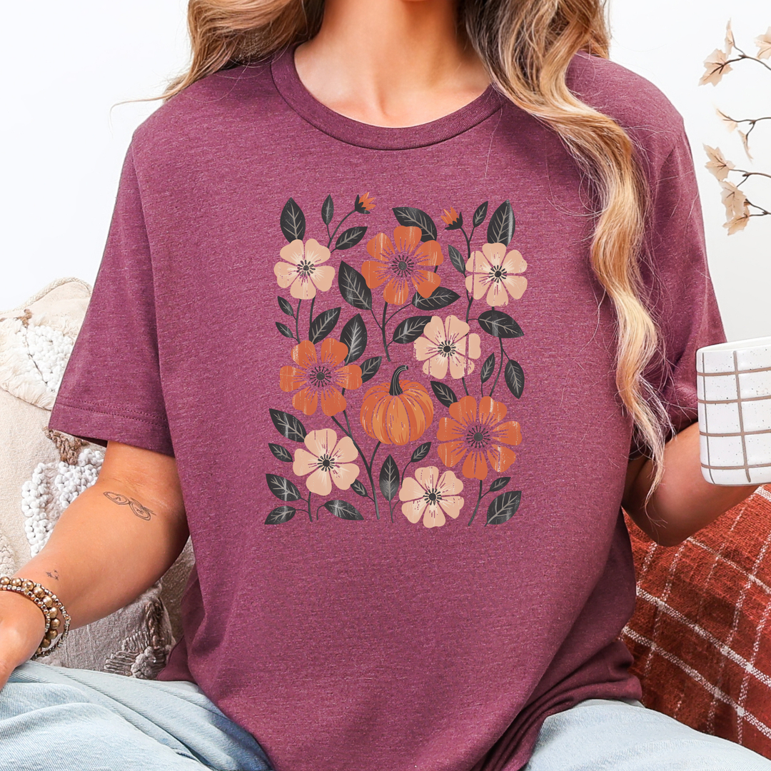 Wholesale Boho Floral Fall Graphic Tee - Heather Maroon