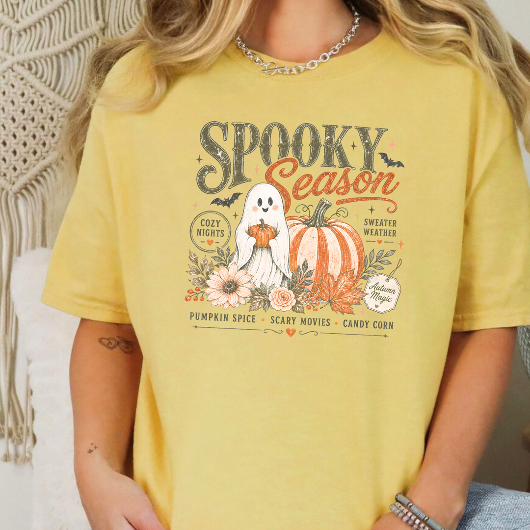 Wholesale Retro Halloween Spooky Season Graphic Tee - Mustard