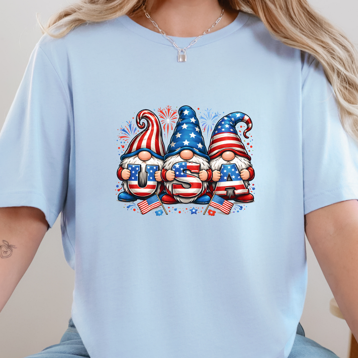 Wholesale Patriotic Gnomes Graphic Tee - Baby Blue Tee