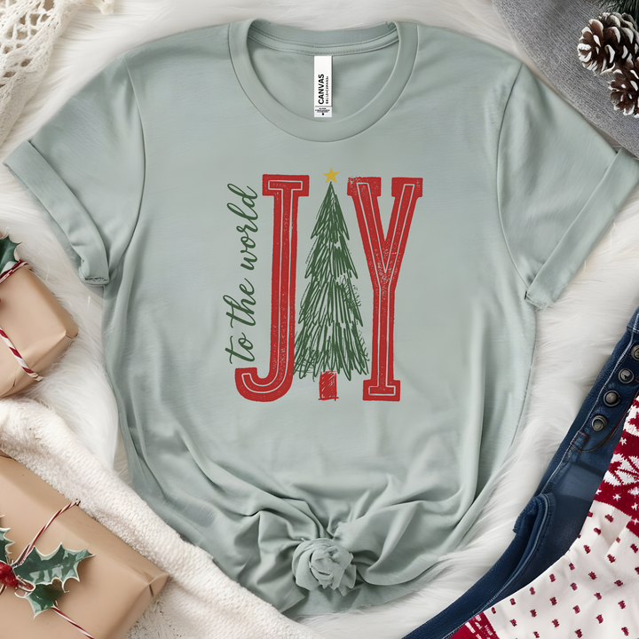 Wholesale Joy To the World Tree Graphic Tee - Heather Sage