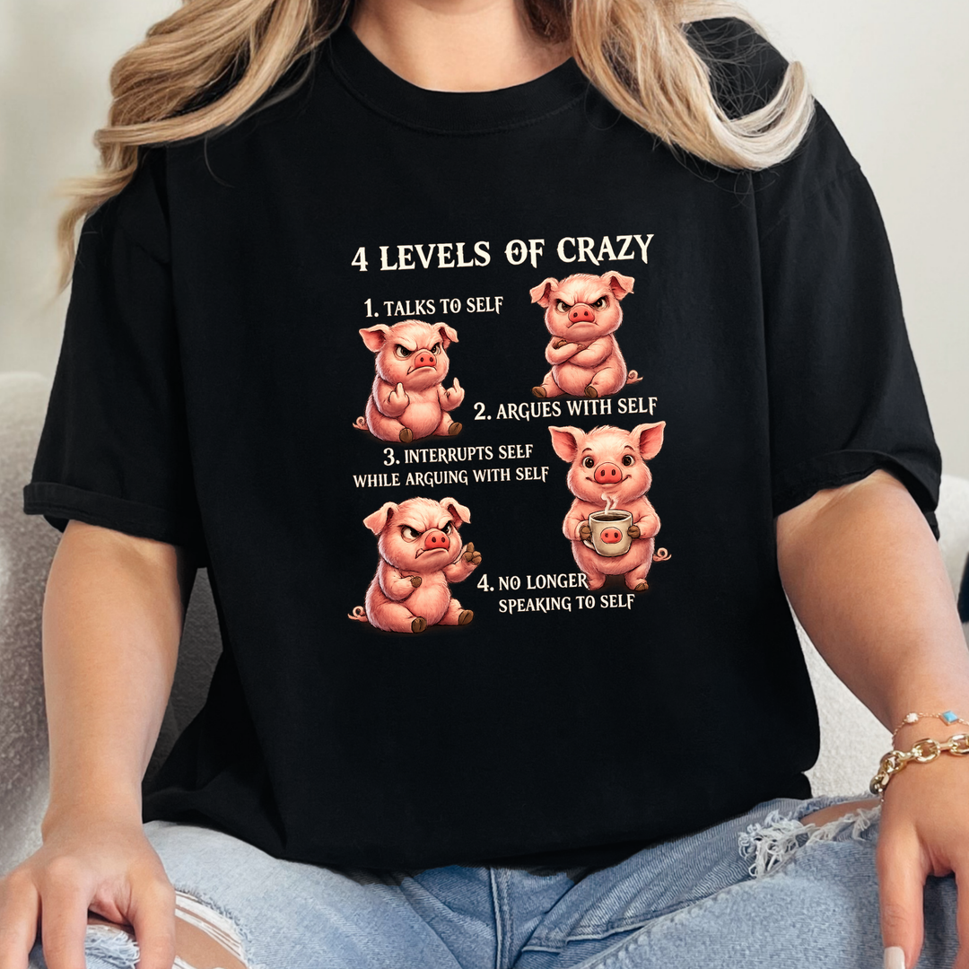 Wholesale 4 Levels of Crazy Graphic Tee - Black Tee