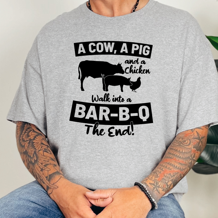 Wholesale Cow, Pig &amp; Chicken Bar B Q Graphic Tee - Grey