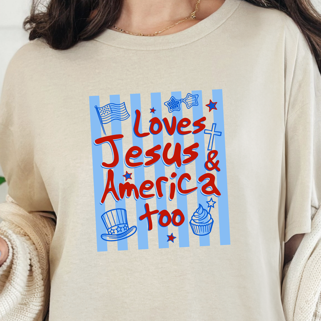Wholesale Loves Jesus & America Graphic Tee - Natural Tee