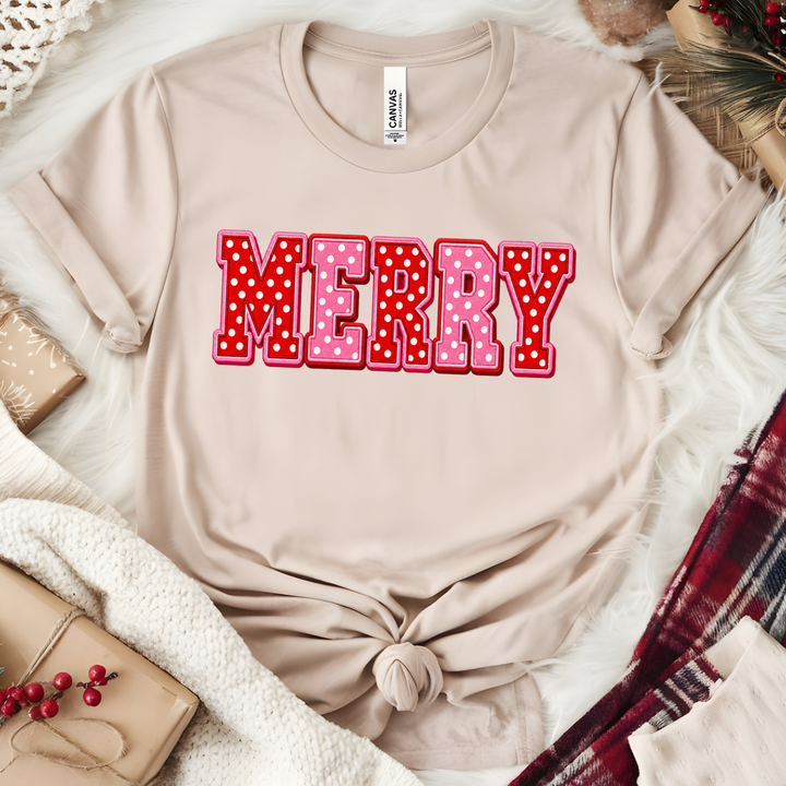 Wholesale Polka Dot Merry Graphic Tee - Heather Dust