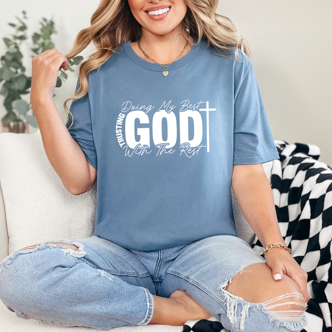 Wholesale Trusting God With the Rest Graphic Tee - Steel Blue Tee