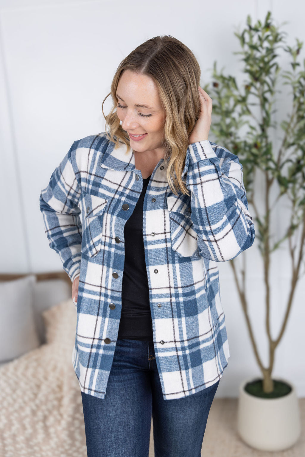 IN STOCK Norah Plaid Shacket - Blue Mix