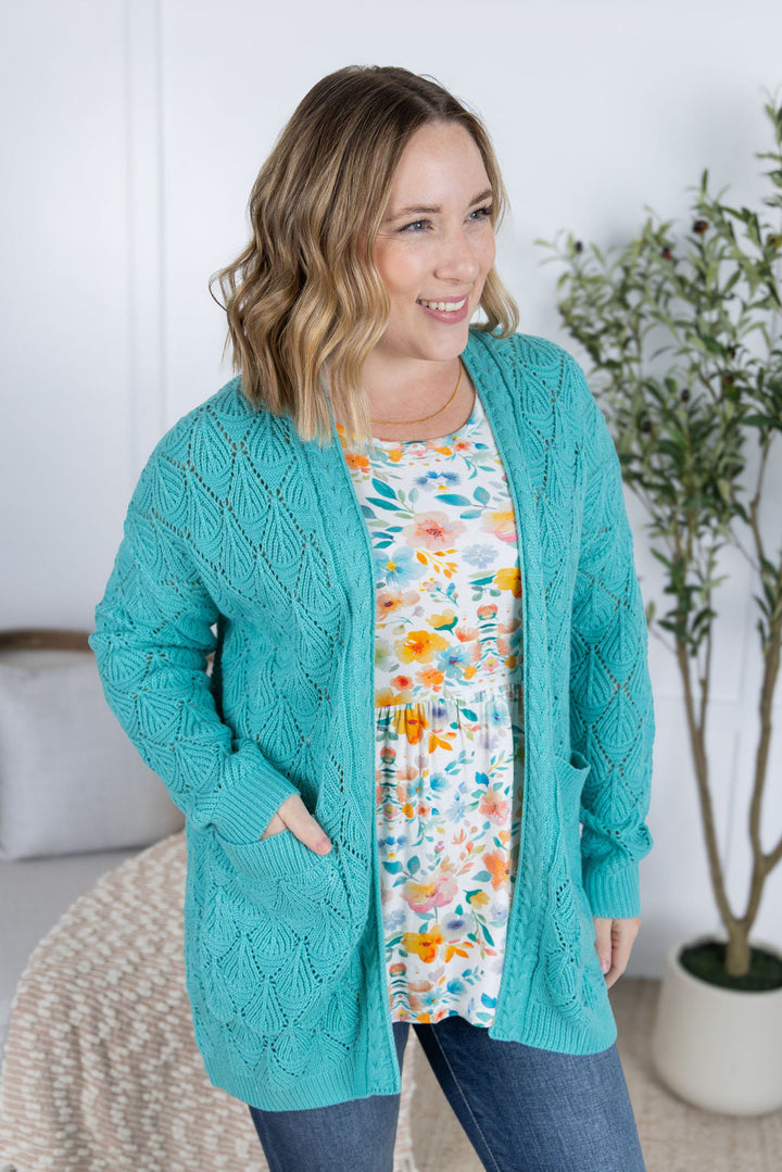 IN STOCK Open Knit Cardigan - Dusty Aqua