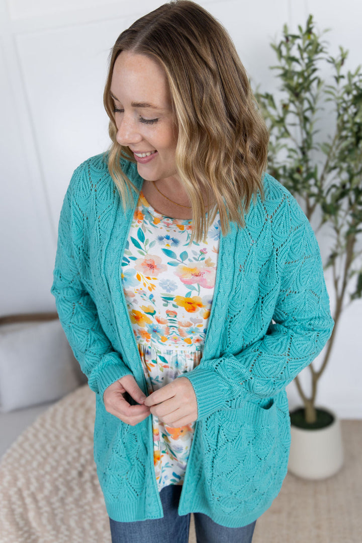 IN STOCK Open Knit Cardigan - Dusty Aqua