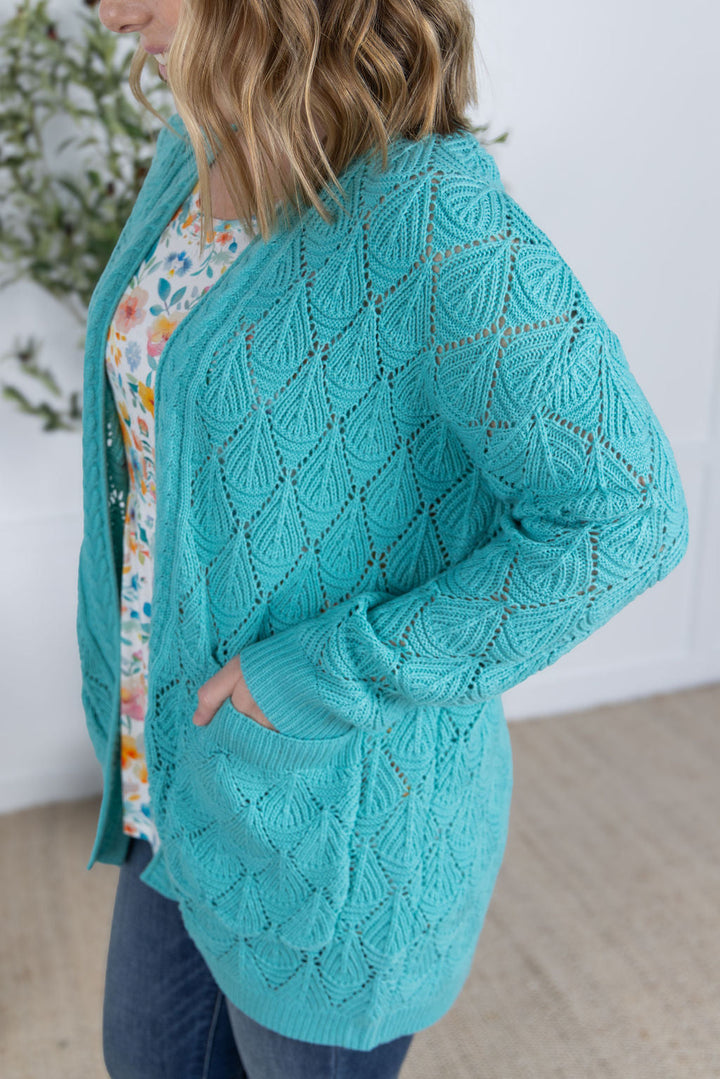 IN STOCK Open Knit Cardigan - Dusty Aqua