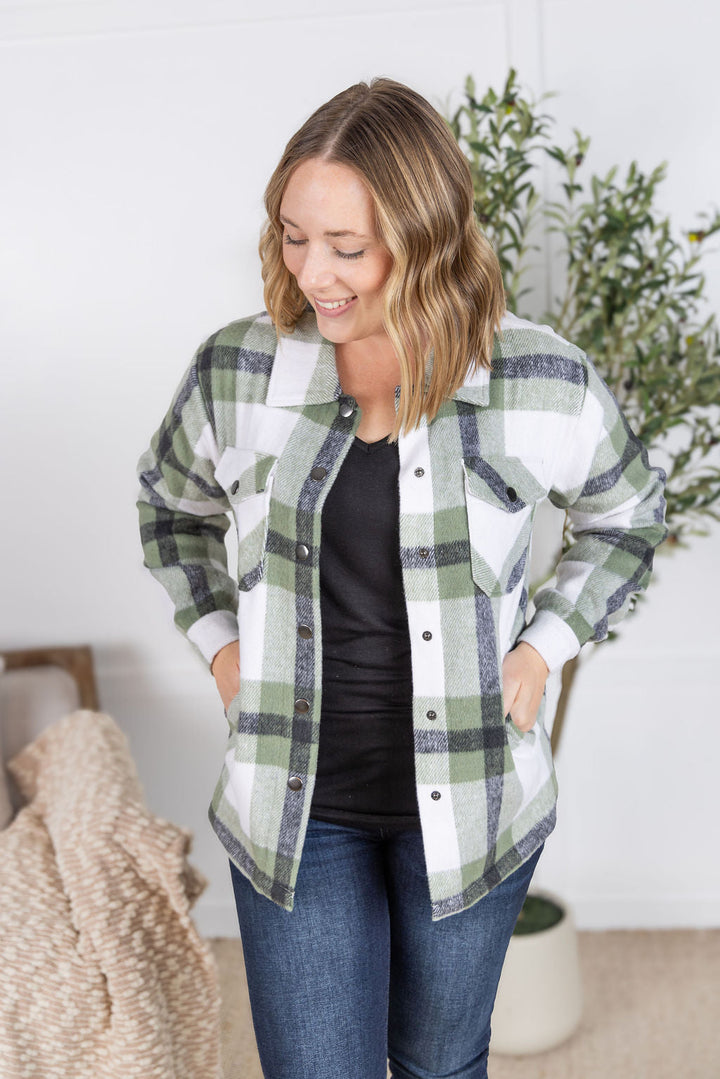 IN STOCK Norah Plaid Shacket - Sage Mix