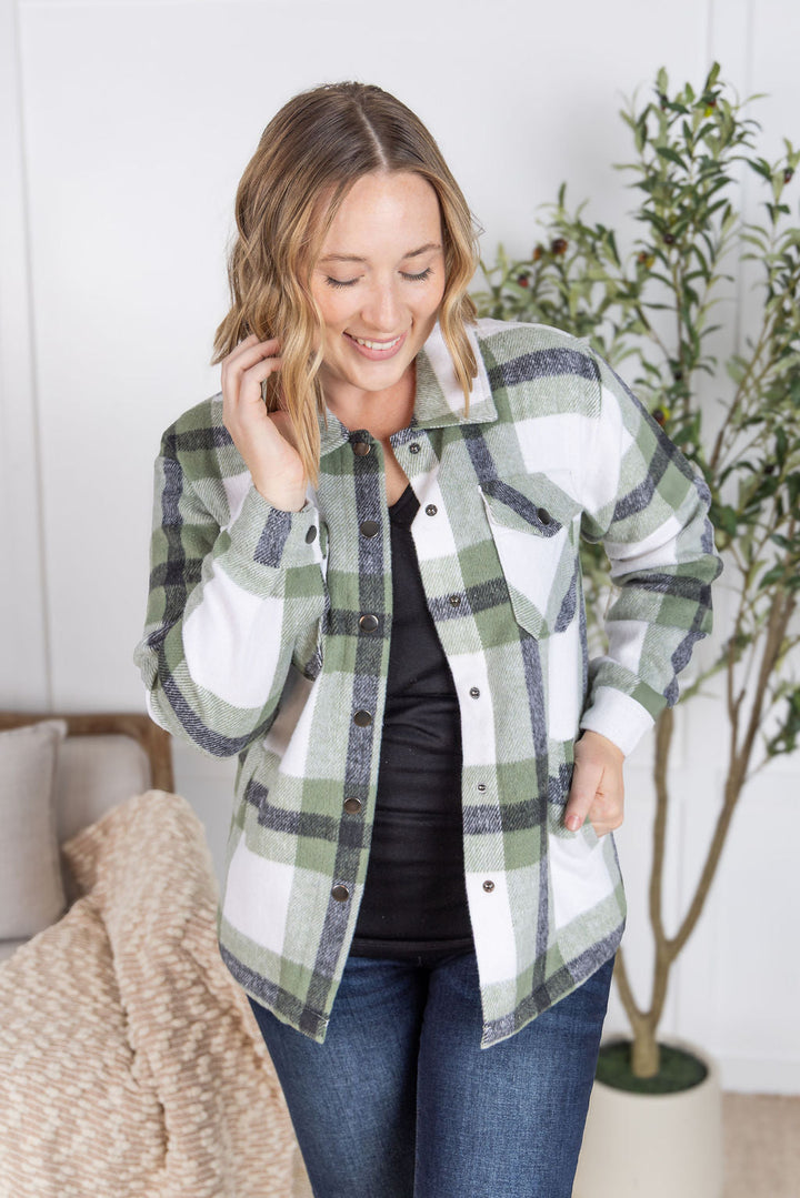 IN STOCK Norah Plaid Shacket - Sage Mix