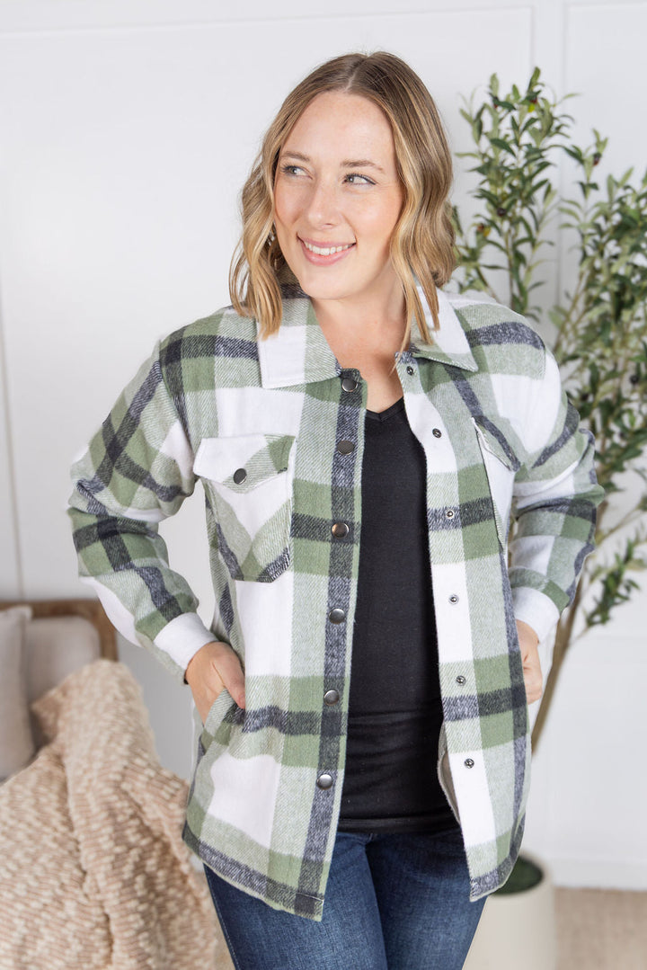 IN STOCK Norah Plaid Shacket - Sage Mix