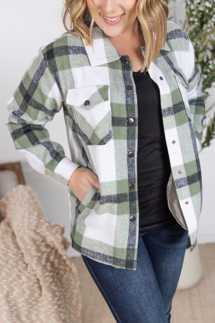 IN STOCK Norah Plaid Shacket - Sage Mix