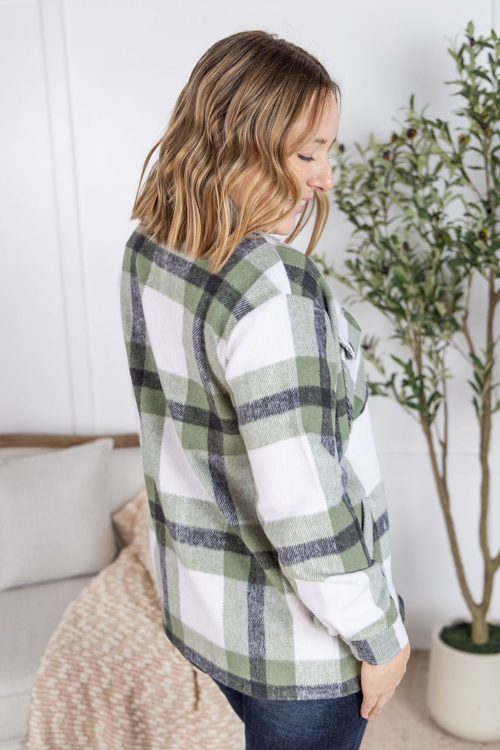 IN STOCK Norah Plaid Shacket - Sage Mix