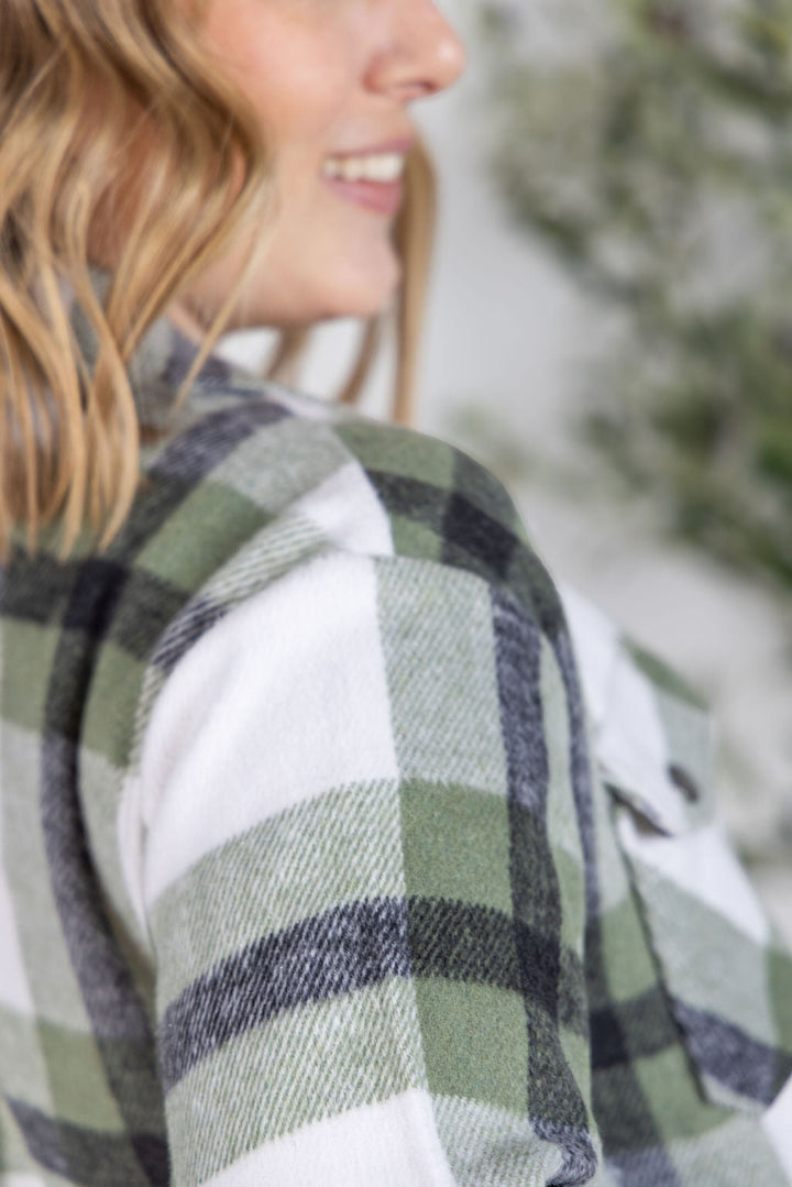 IN STOCK Norah Plaid Shacket - Sage Mix