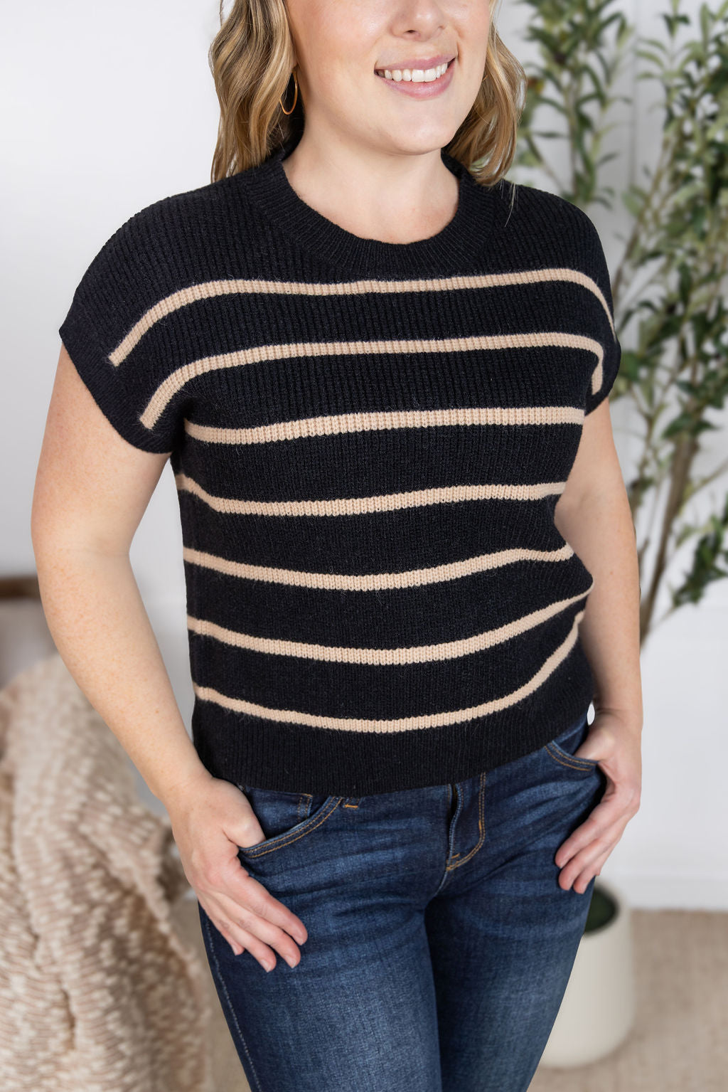 IN STOCK Striped Sweater Top - Black