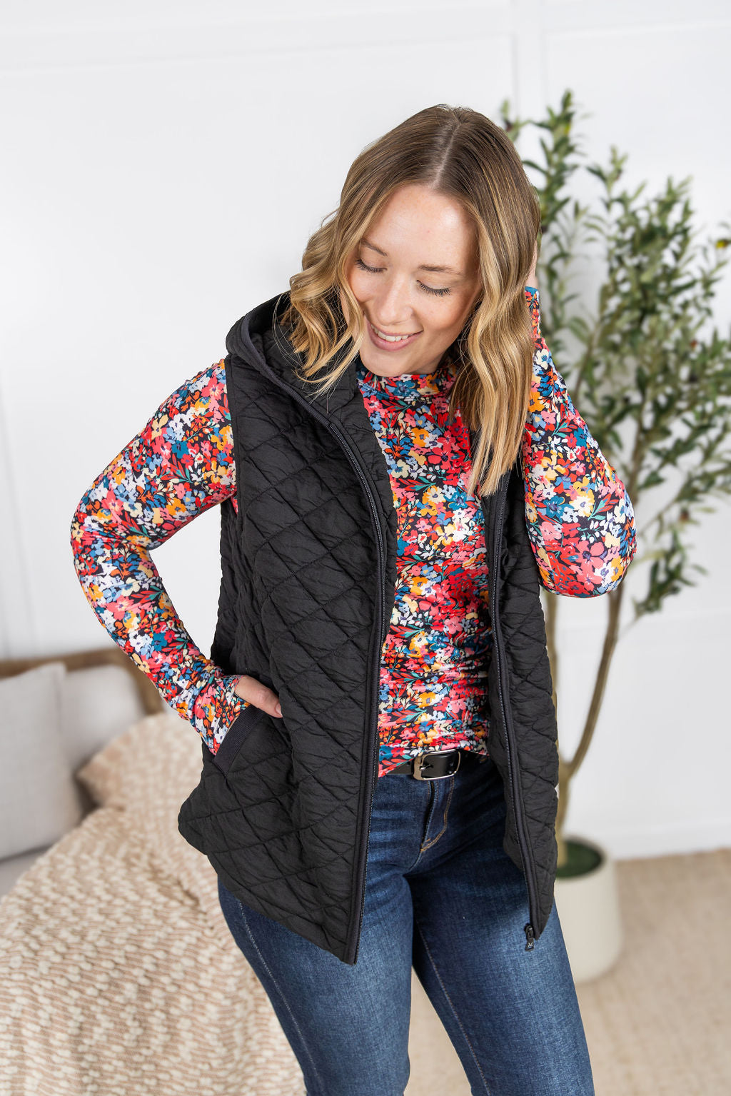 IN STOCK Heather Hooded Vest - Black