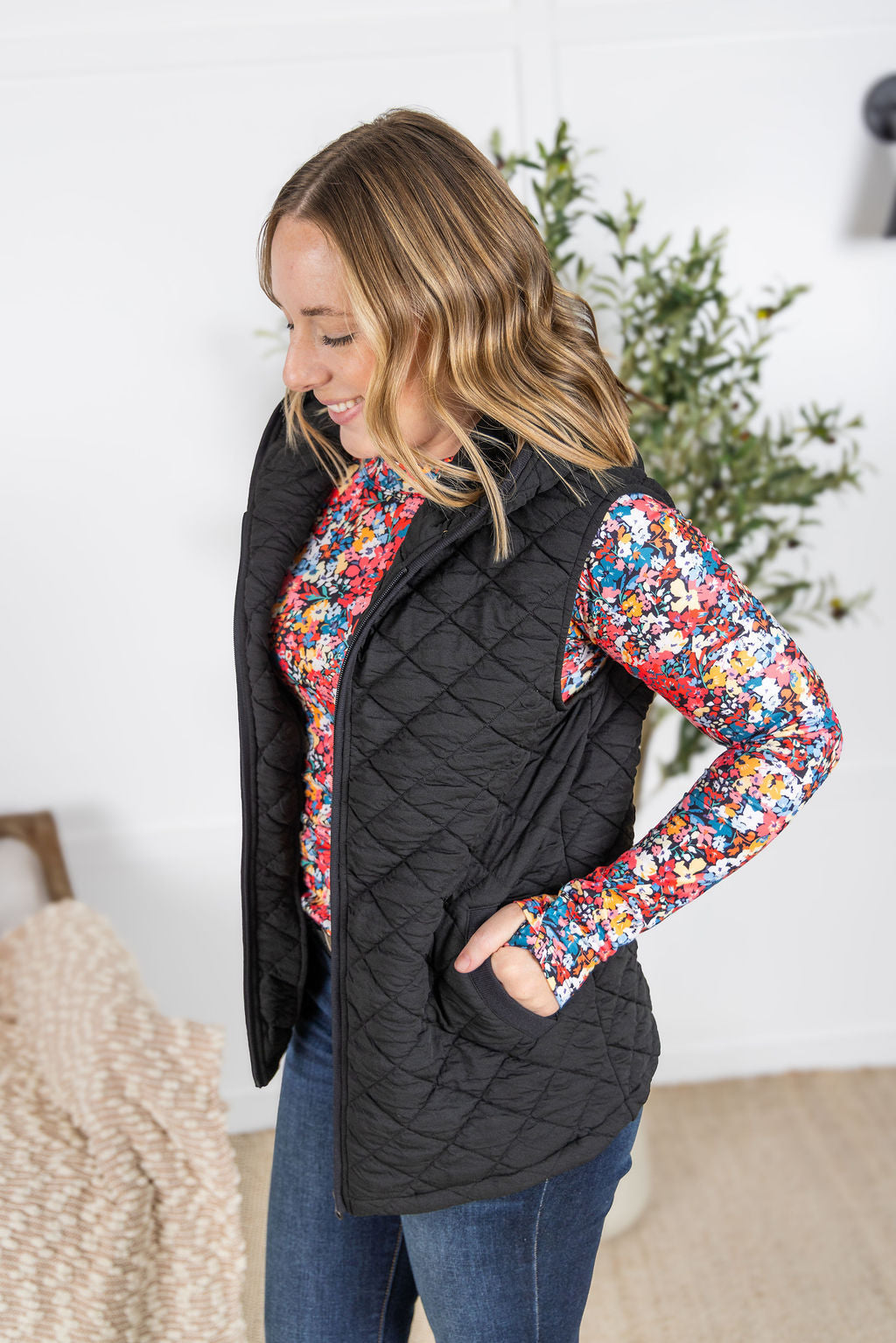 IN STOCK Heather Hooded Vest - Black