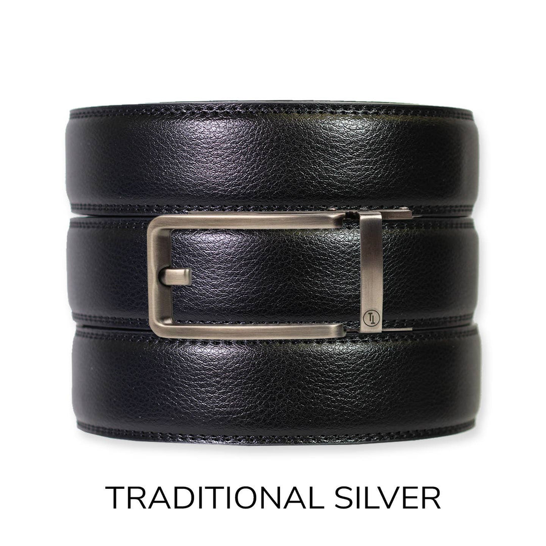 Black Leather Ratchet Belt & Buckle Set