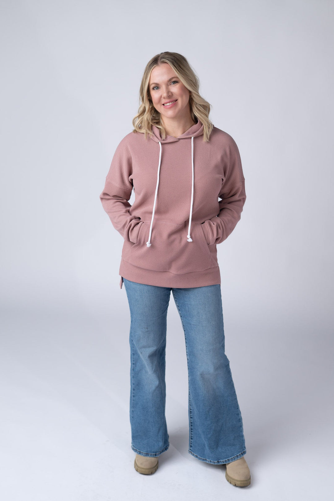 IN STOCK Kacey Ribbed Hoodie - Rose