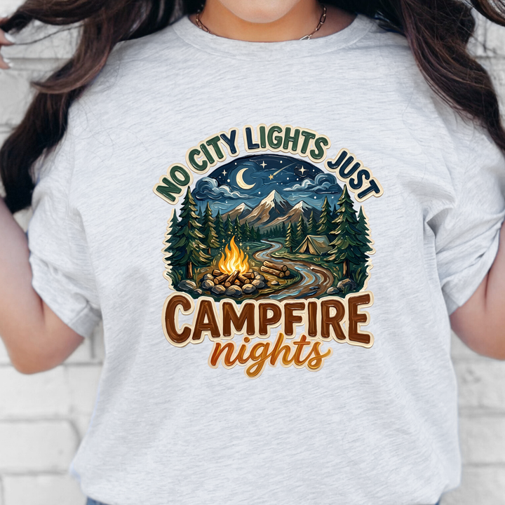 Wholesale No City Lights Campfire Nights Graphic Tee - Ash Tee