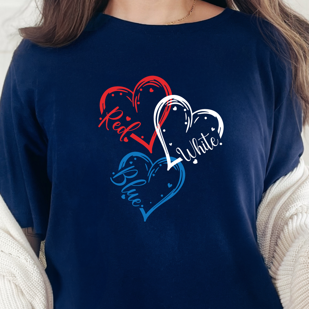 Red White Blue Hearts Graphic Tee