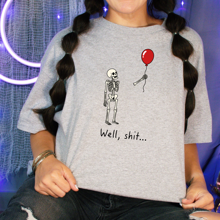 Wholesale Skeleton Red Balloon Graphic Tee- Grey