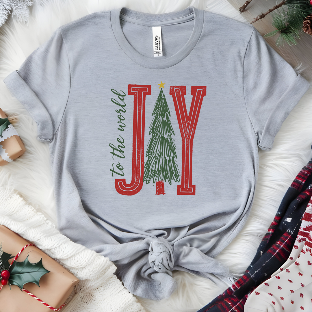 Wholesale Joy To the World Tree Graphic Tee - Grey